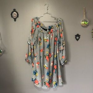 Off the shoulder gingham floral style dress!